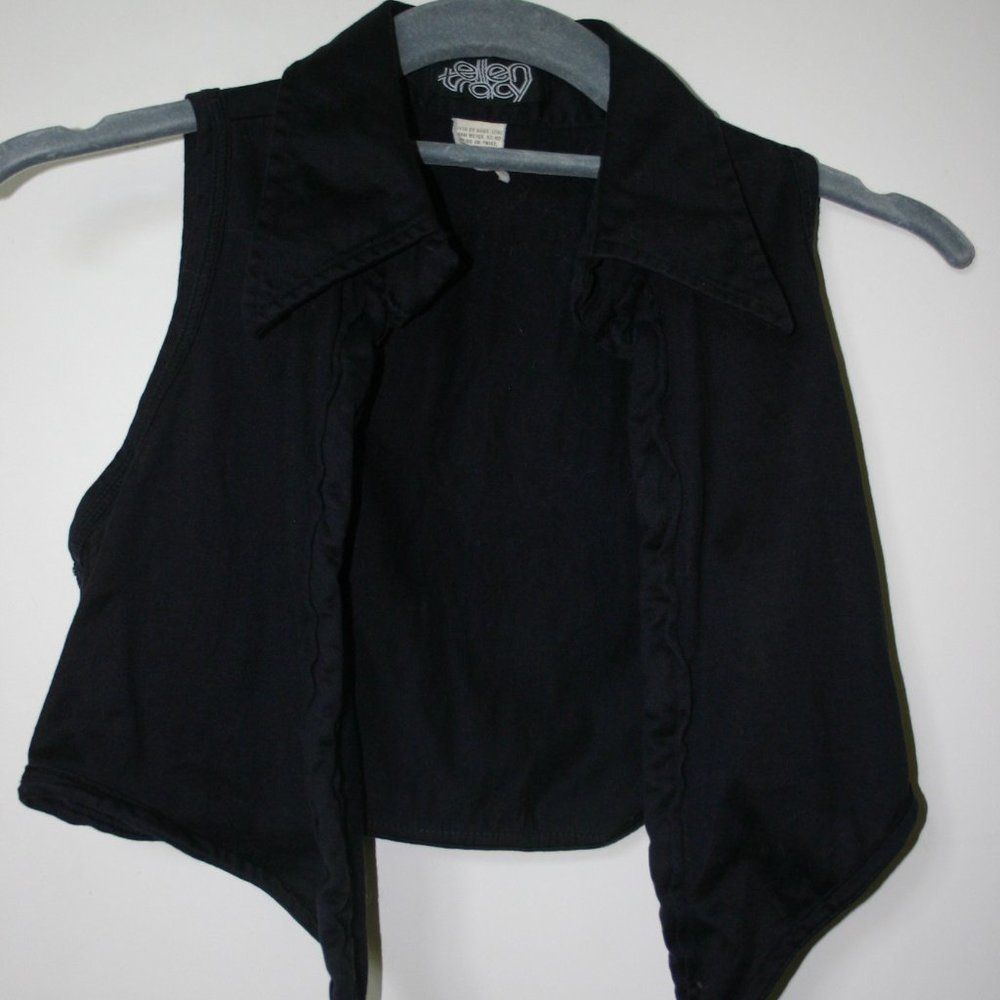 ELLEN TRACY Size S Black Midriff Tie Top with Collar Vintage Pristine Condition